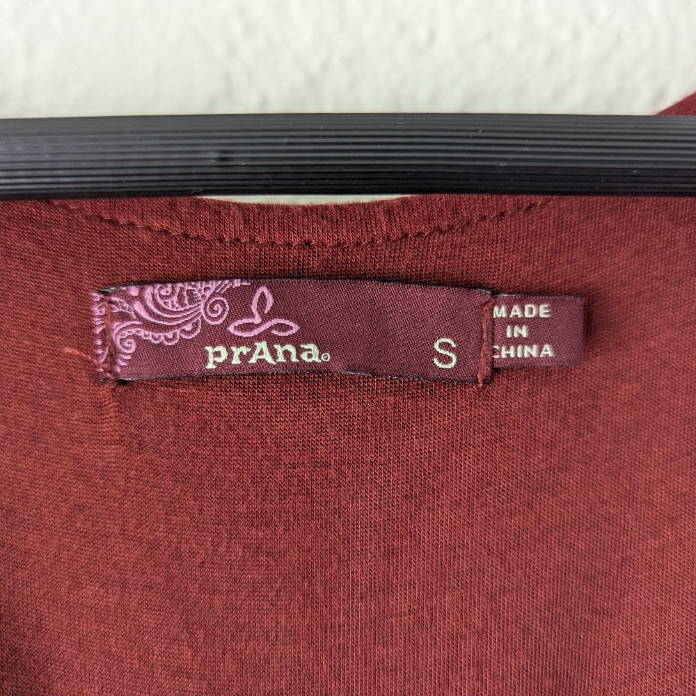 PrAna Women's Shayla Dress In Raisin Cap Sleeve Ruched Side Faux Wrap Size S - Picture 8 of 10